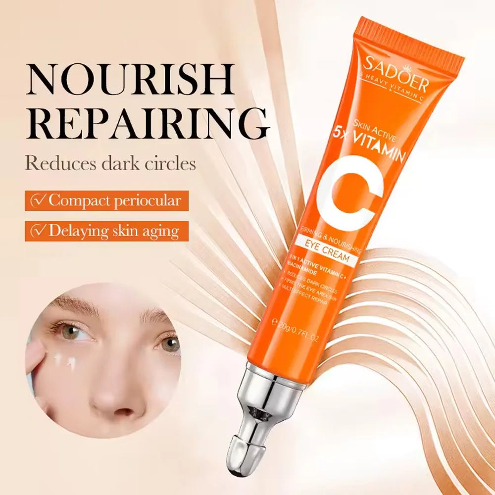 SADOER Vitamin C Eye Cream Anti Dark Circles Eyes Bags Remover Moisturizing Brightening Firming Skin Care Products for Eyes - Curl and Collar