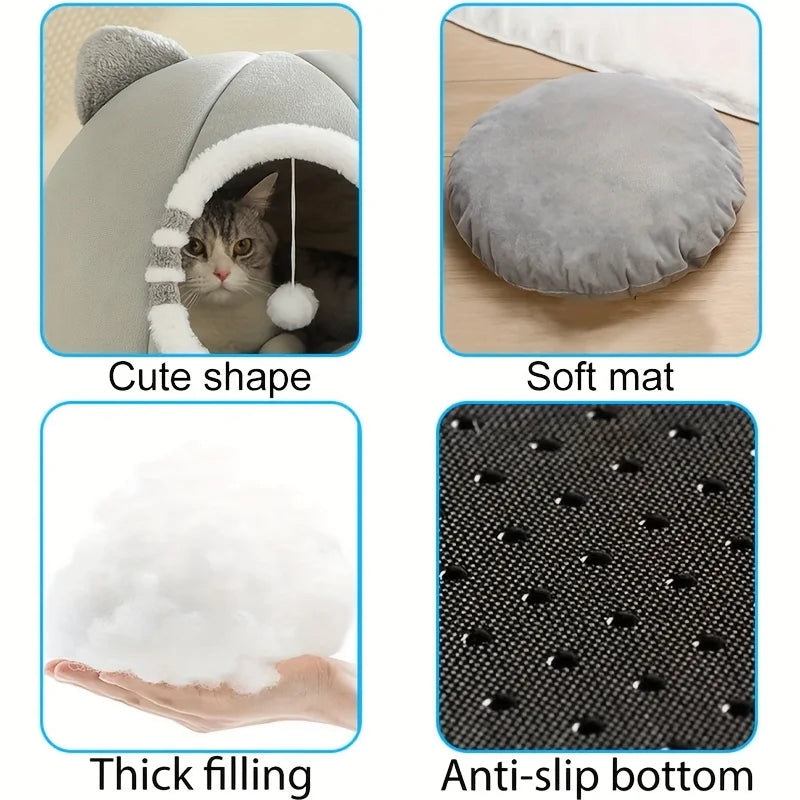 Deep Sleeping Cat Bed Cave Nest With Soft Mat Bed For Cats Pet Products Bag Sofa Pet House Dog Basket Tent Bearded Cama Para - Curl and Collar