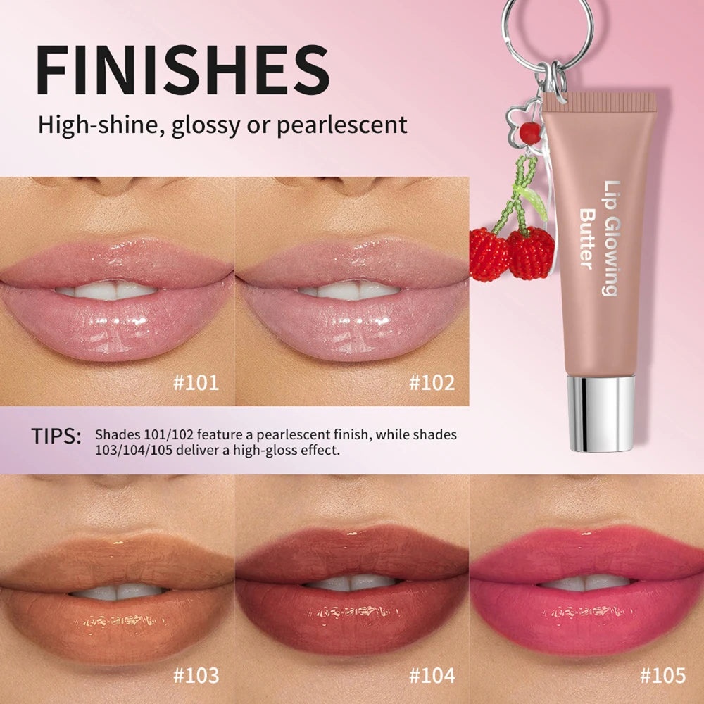 Lip Glowing Butter Lip Gloss With Cherry Pendant Moisturizing Shiny Plumping Lip Tint Hydrating Mirror Liquid Lipstick Long Lasting Lip Balm Makeup - Curl and Collar