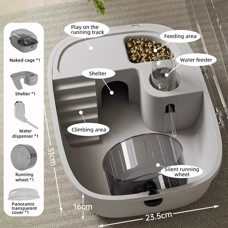 Full View Acrylic Hamster Villa Multi-Function Hamster Cage with Feeding Area Water Dispenser Hideout for Pets Gerbils Mice - Curl and Collar
