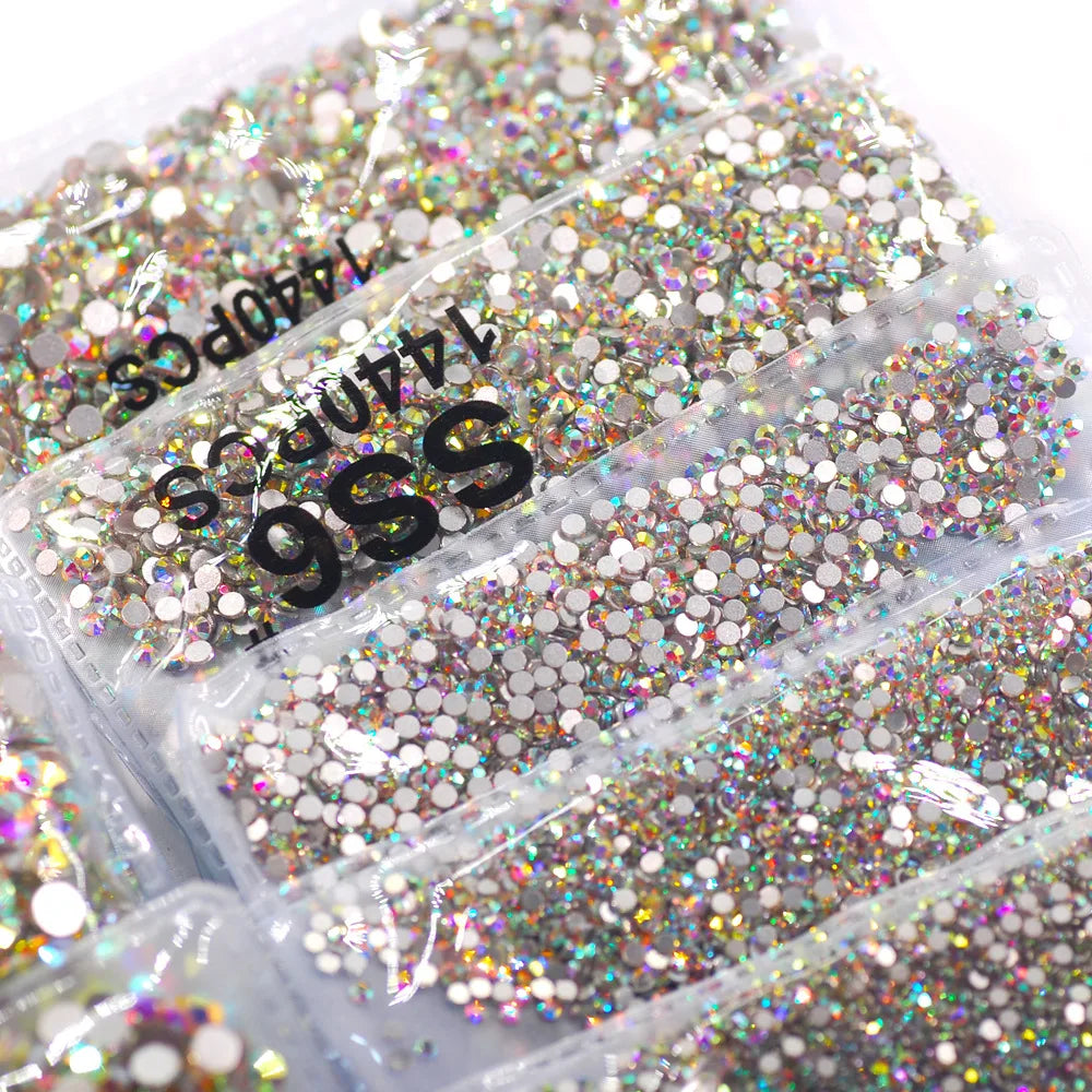 SS3-40 Clear White AB Crysta FlatBack Glass Rhinestones Non-HotFix for Nail Art Decorations Flat Back Crystal - Curl and Collar