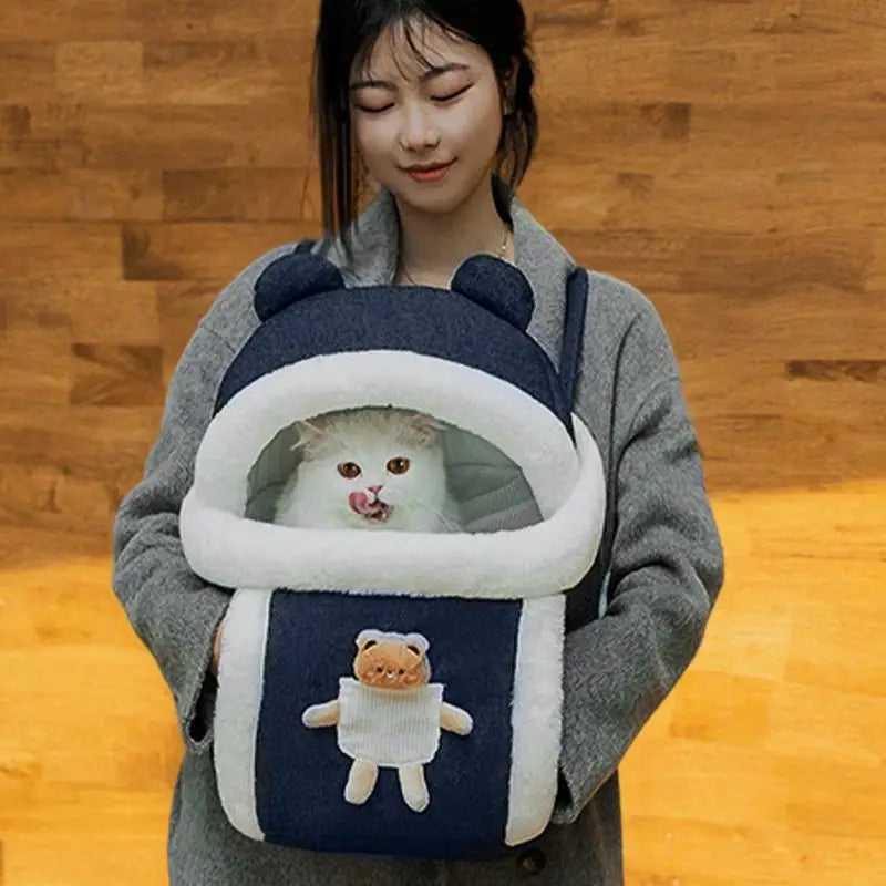 Pet Carrier Bag Cat Dogs Polyester sponge Backpack Outdoor Travel Walking Winter Warm Nest Kitten Puppy Hanging Chest Portable - Curl and Collar
