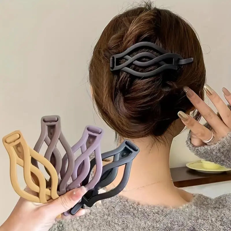 4PCS French Flat Round Hair Clips Vintage Twisted Non-Slip Buckle for Thick Thin Hair Women Girls - Curl and Collar