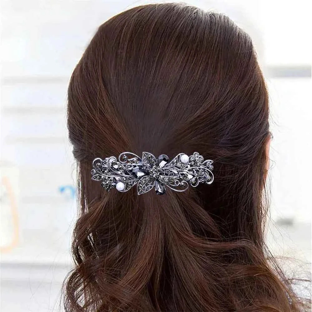 4pcs/pack Hair Barrettes for Women Ladies Flower Crystal Rhinestones Barrettes Pearl Spring Hair Clip Ponytail Holders Barrettes