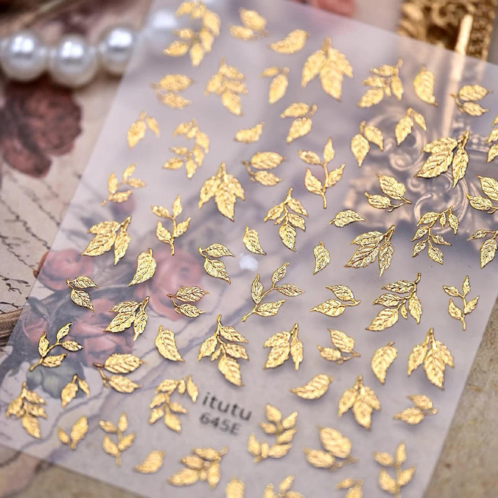 Fall Nail Art Stickers 5D Embossed Cute Decals Autumn Squirrel Pine Cones Fallen Leaves Design Self-Adhesive Manicure Stickers