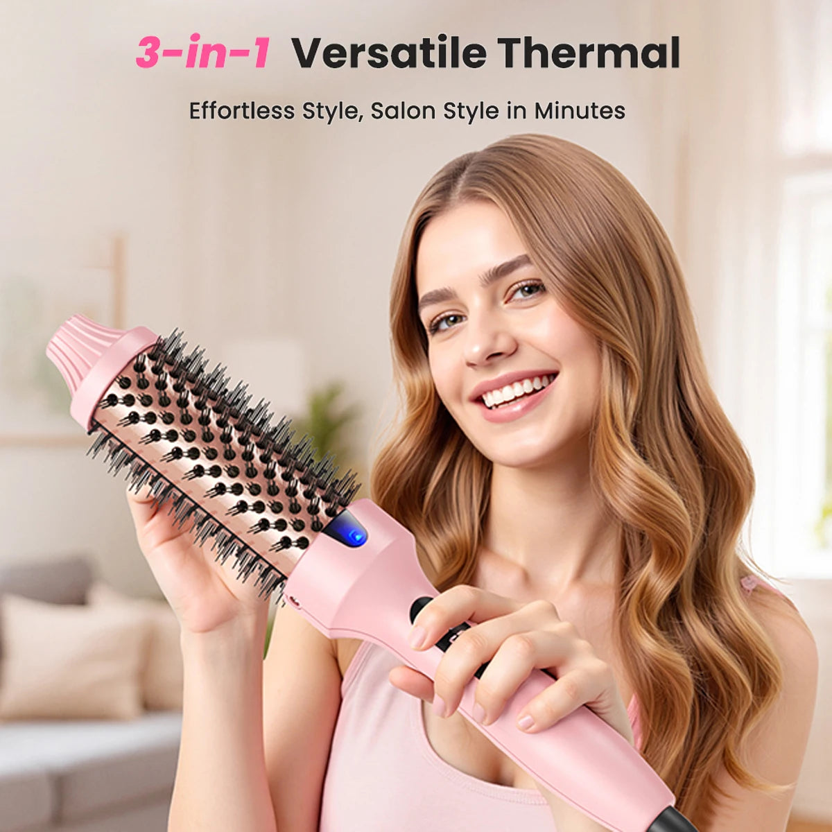 PTC Heated Curling Iron Brush 38mm Thermal Round Brush Anti Scald Hair Styler Volumizing Curler for Home Salon Use,110-240V - Curl and Collar