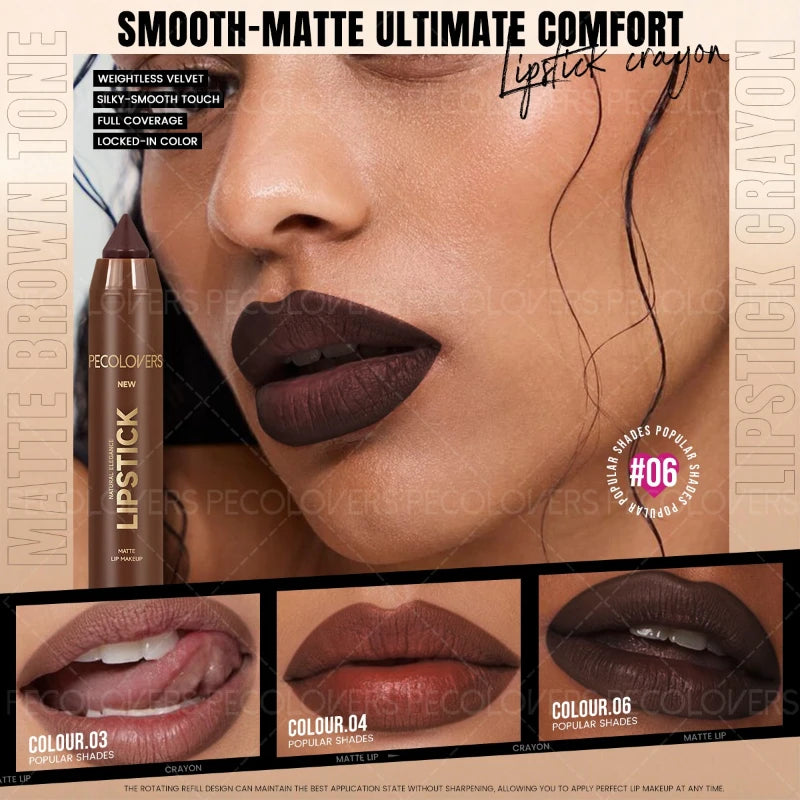 1PC Brown Matte Lip Liner Crayon, Smooth Application, Highly Pigmented, Long-lasting Wear, Lip Cosmetics - Curl and Collar