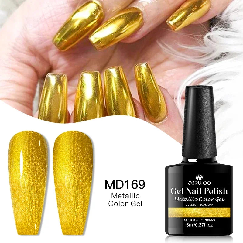8ml Mirror Metallic Gel Nail Polish Red Gold Silver Mirror Chrome Effect Soak Off UV/LED Gel Varnish Nail Supplies Manicure DIY - Curl and Collar