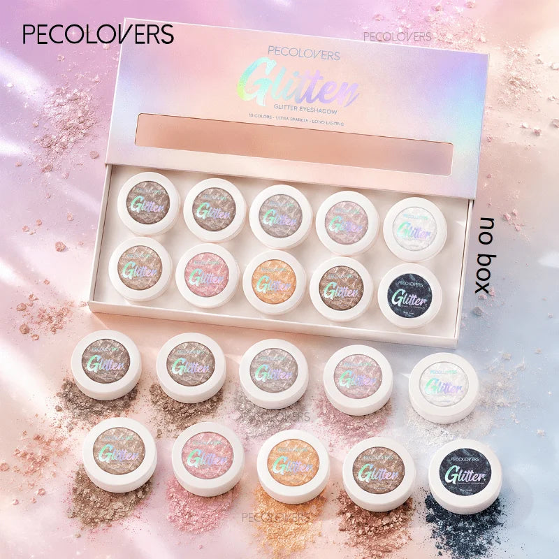 10PCS/SET Glitter Highlight Eyeshadow Palette Mashed Potatoes Texture Lasting Shimmer Illuminator Brighten Highlighter Eye Cosmetic - Curl and Collar