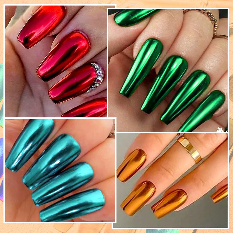 8ml Mirror Metallic Gel Nail Polish Red Gold Silver Mirror Chrome Effect Soak Off UV/LED Gel Varnish Nail Supplies Manicure DIY - Curl and Collar