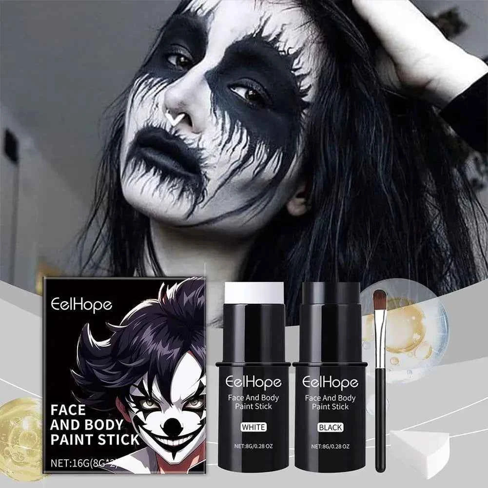 Black White Face Body Paint Kit Cover Foundation Clown Colorful Long Lasting Waterproof Halloween Festive Makeup Accessories Set