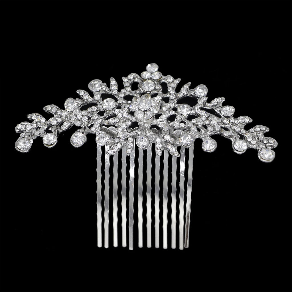 BLIJERY Trendy Bridal Hair Accessories Silver Color Rhinestone Crystal Brides Tiara Floral Wedding Hair Combs Women Hair Jewelry