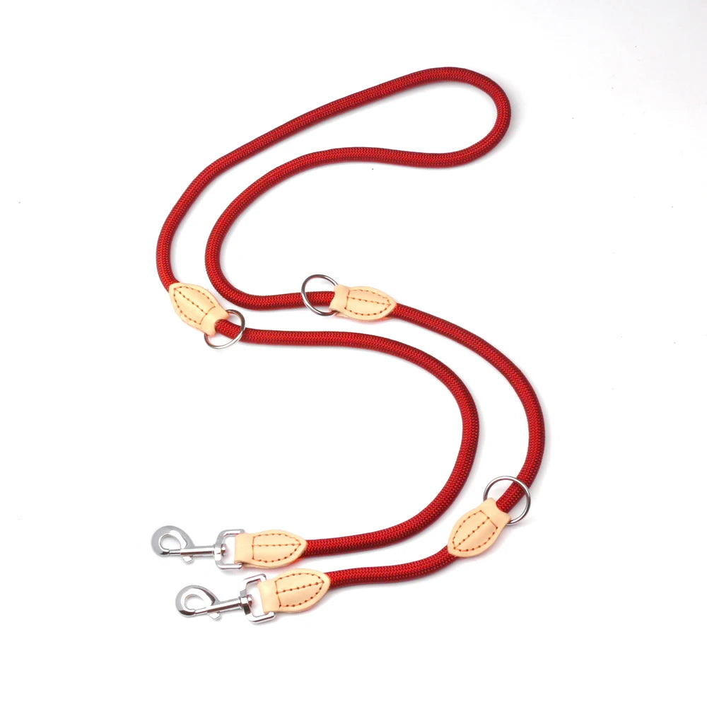 210cm Double Dog Leash – Adjustable Nylon Hands-Free Lead for Small & Medium Dogs - Curl and Collar