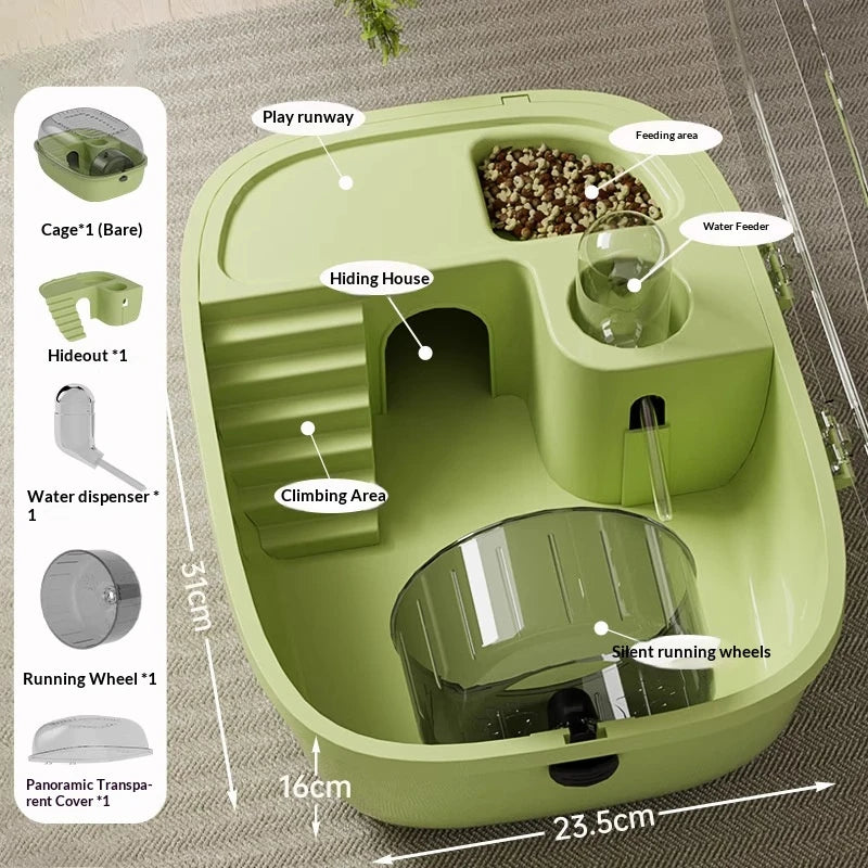 Full View Acrylic Hamster Villa Multi-Function Hamster Cage with Feeding Area Water Dispenser Hideout for Pets Gerbils Mice - Curl and Collar