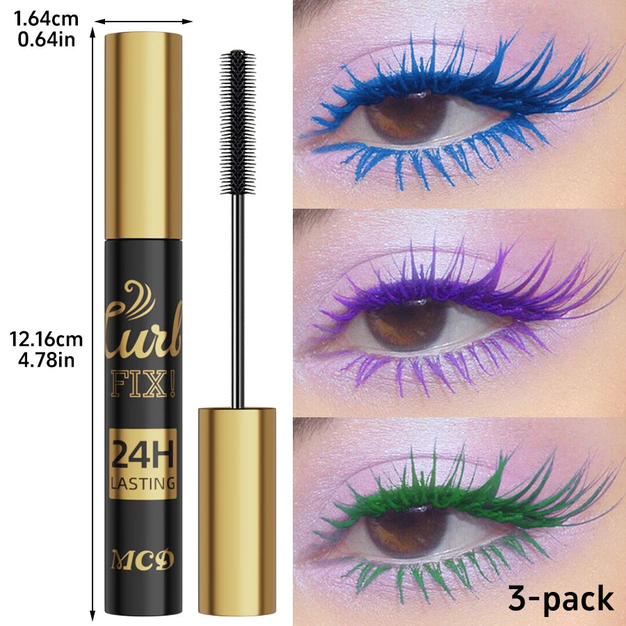 3pcs Colorful 3D Eye Blue Green Purple Mascara Waterproof Lengthens Eyelashes Extension Silk Fiber Mascare Eye Makeup for Women Cosmetic Korean Makeup Gifts Eye Beauty - Curl and Collar