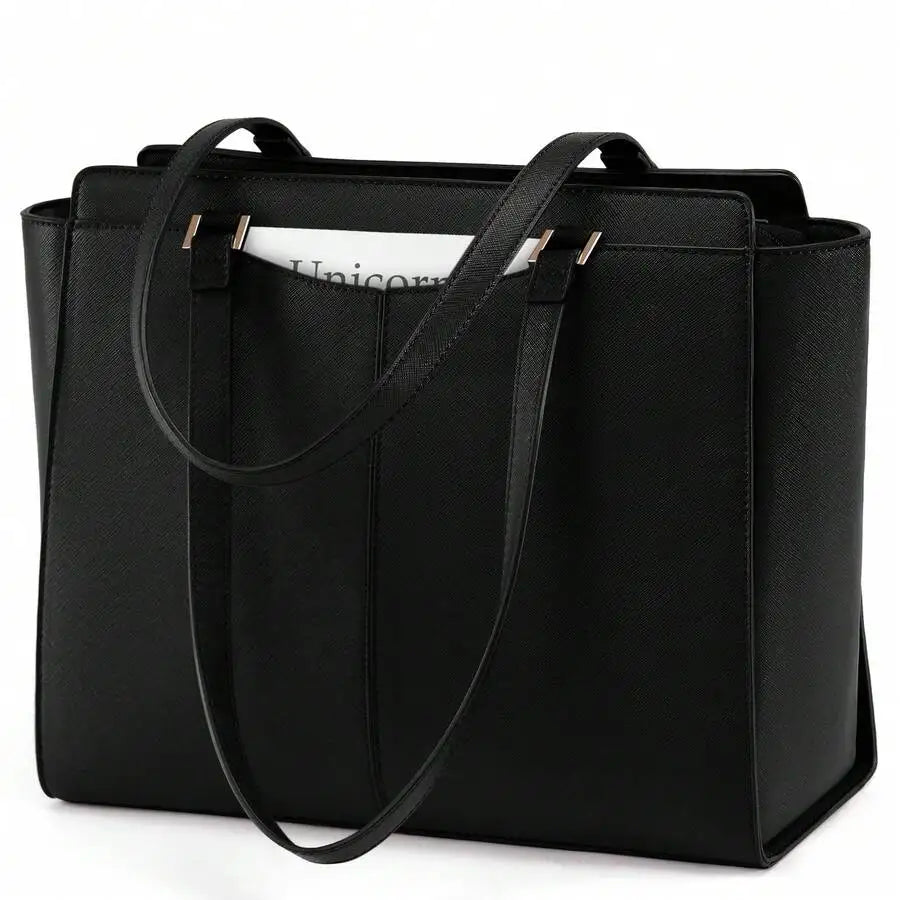 NEWHEY Women's Handbag, Large Capacity PU Laptop Tote Bag, 14inch Waterproof, with Zipper Pocket - Curl and Collar