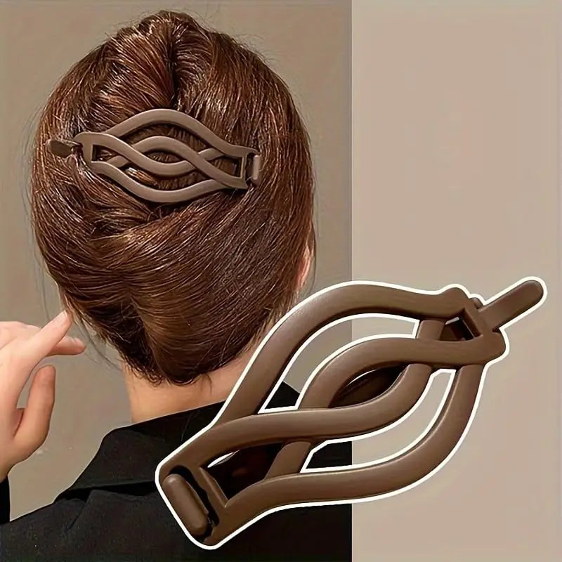 4PCS French Flat Round Hair Clips Vintage Twisted Non-Slip Buckle for Thick Thin Hair Women Girls - Curl and Collar