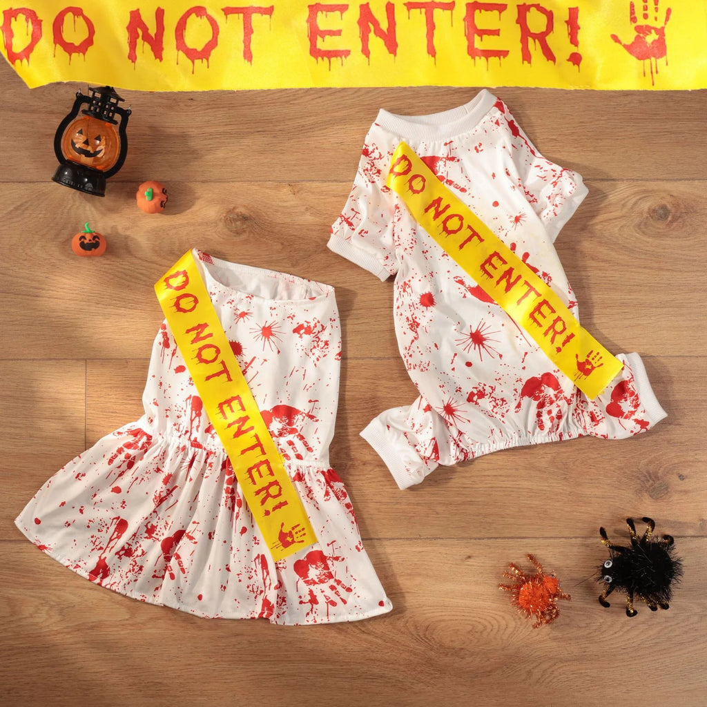 Halloween Pet Four Leg Dress Scary Blood Seal Pattern Dog Costume Holiday Party Cosplay Outfit - Curl and Collar