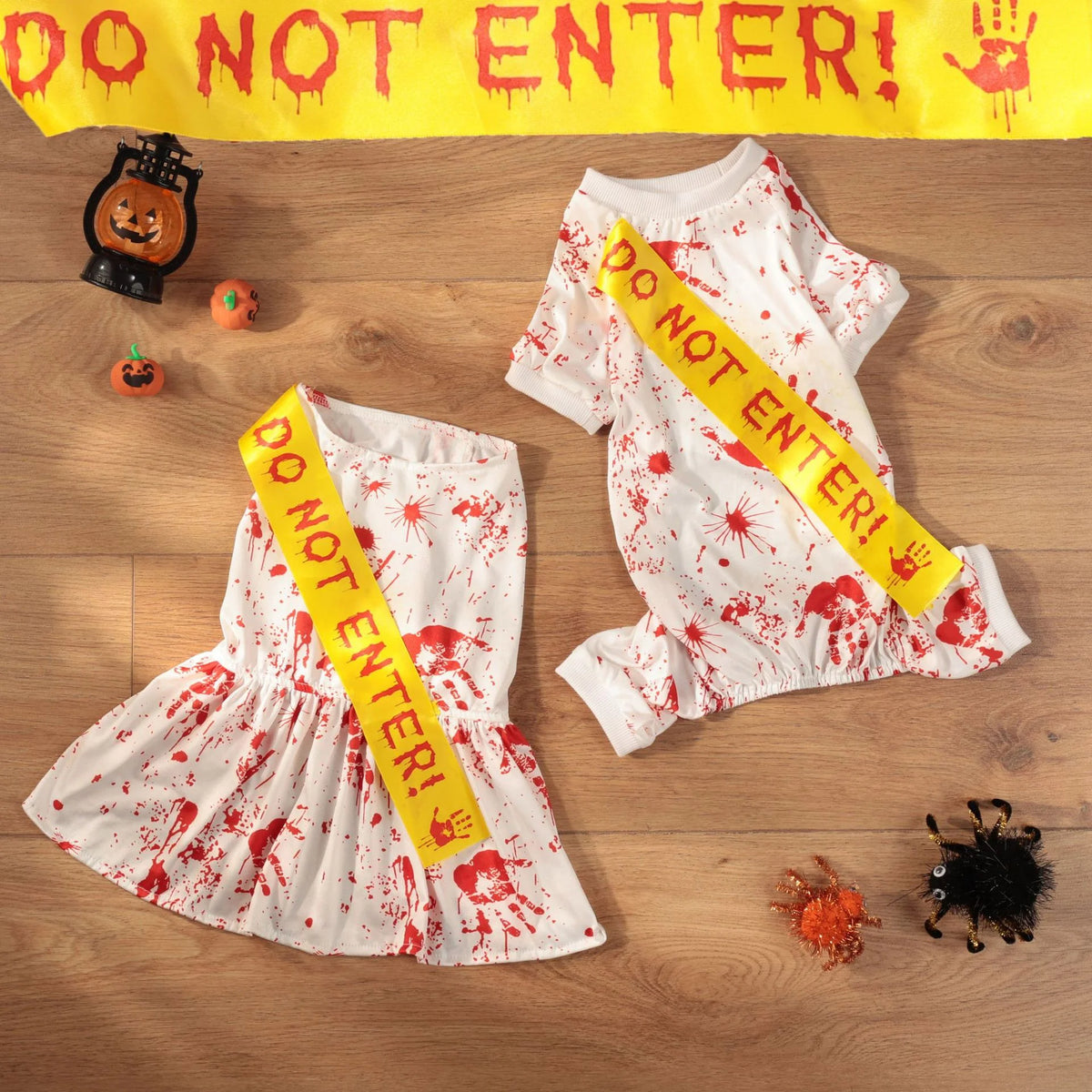 Halloween Pet Four Leg Dress Scary Blood Seal Pattern Dog Costume Holiday Party Cosplay Outfit - Curl and Collar