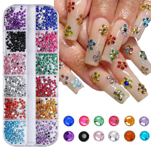 12 Grid Shimmering Crystal Nail Art Rhinestones - Flatback Gemstones for Versatile Decoration - Adorns Nails Shoes Makeup Bags - Curl and Collar