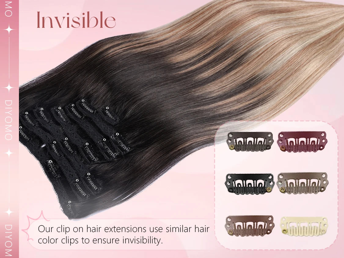 Natural Black Straight Human Hair Extensions Set of 7 PU Clip-In Invisible Wefts 100g Lightweight for Women Hairdressing - Curl and Collar