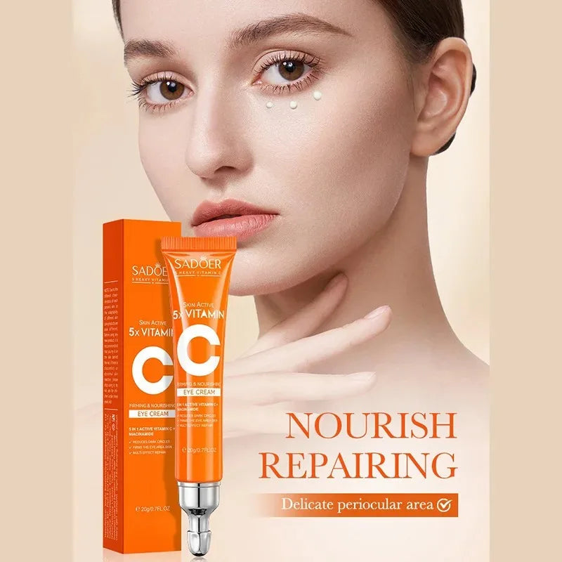 SADOER Vitamin C Eye Cream Anti Dark Circles Eyes Bags Remover Moisturizing Brightening Firming Skin Care Products for Eyes - Curl and Collar
