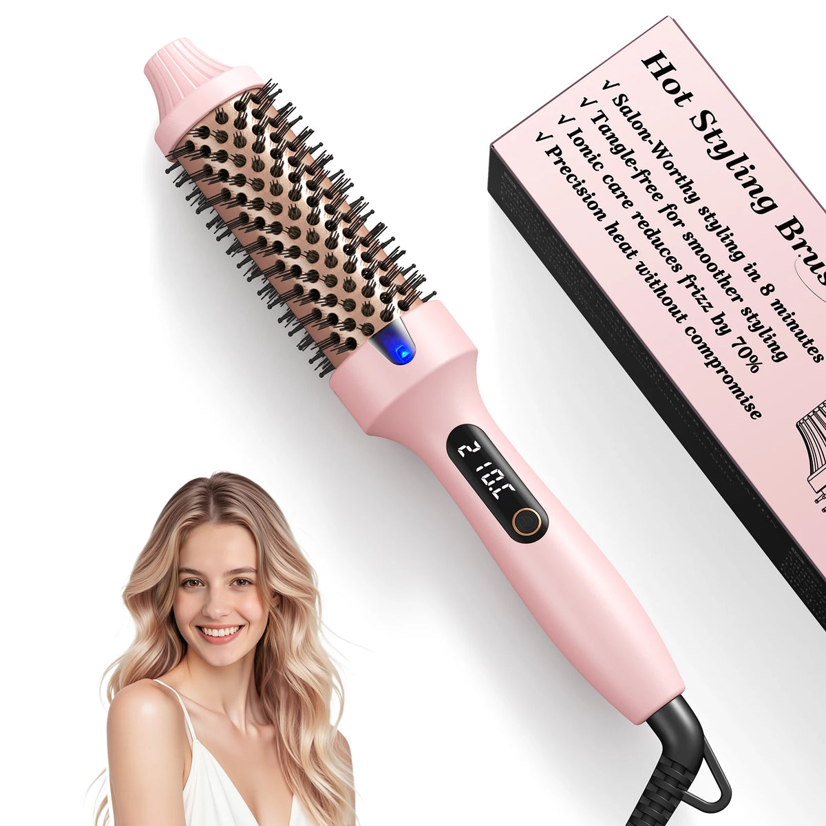 PTC Heated Curling Iron Brush 38mm Thermal Round Brush Anti Scald Hair Styler Volumizing Curler for Home Salon Use,110-240V - Curl and Collar