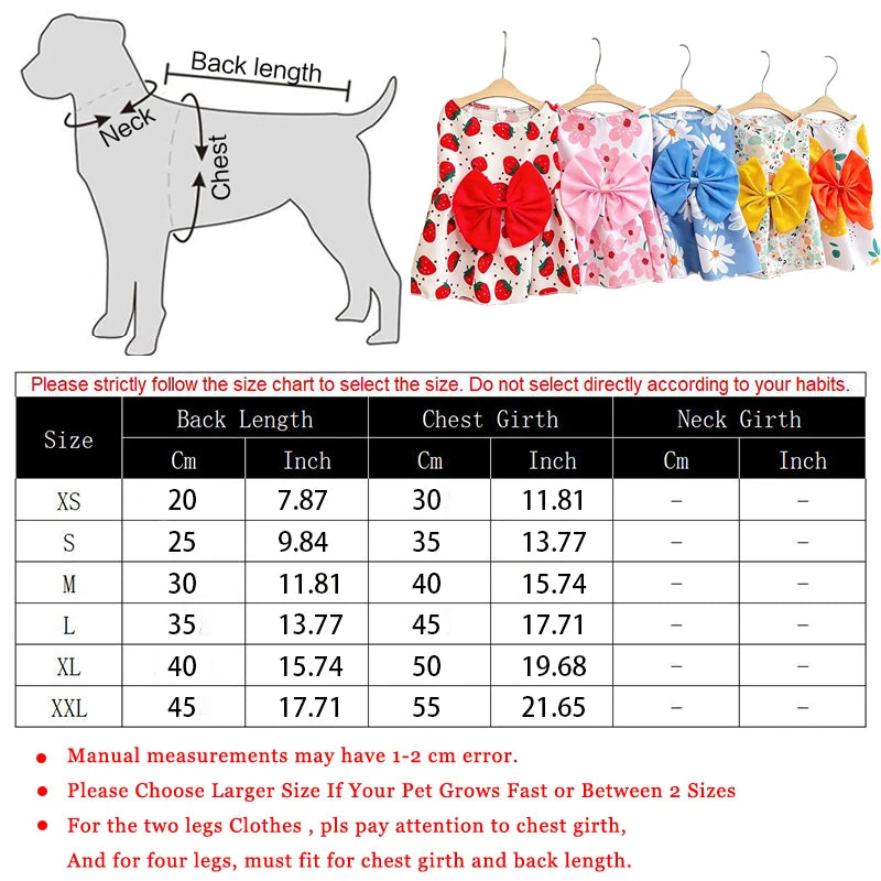Puppy Summer Dress Dog Cat Princess Dress Pet Clothes for Small Medium Dogs Printed Bow Kitten Dog Skirt Yorkshire Teddy Apparel - Curl and Collar