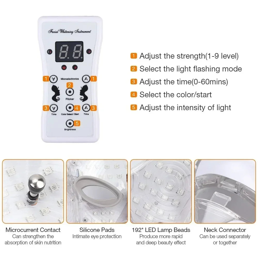 Foreverlily 7 Colors Light LED Facial Skin Care Mask With Neck Skin Rejuvenation Treatment Beauty Anti Acne Therapy Whitening - Curl and Collar