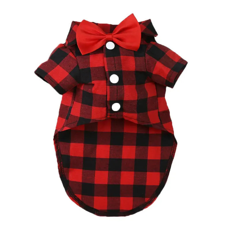 Bowtie Dog Blouse Classical Breathable Plaid T-Shirts Summer Dog Clothes for Small Dogs Puppy Large Cat Vest Chihuahua Yorkies - Curl and Collar