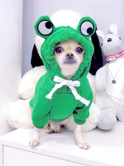 1PC Cute Frog Pet Sweater for Small and Medium Dogs - Green Dog Hoodie with Fun Design - Keep Your Pup Cozy and Stylish - Curl and Collar