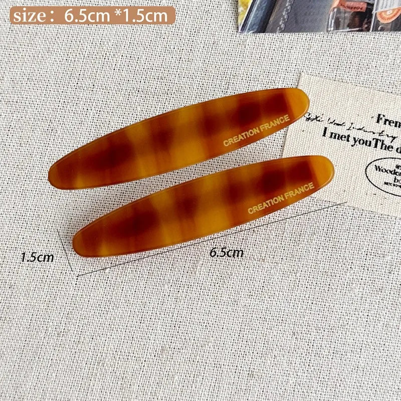 2 Pcs New Simple Acetate Fiber Hairpins,women Oval Geometric Side Clips, Colorful Duckbill Clips, One-word Clip Hair Accessories
