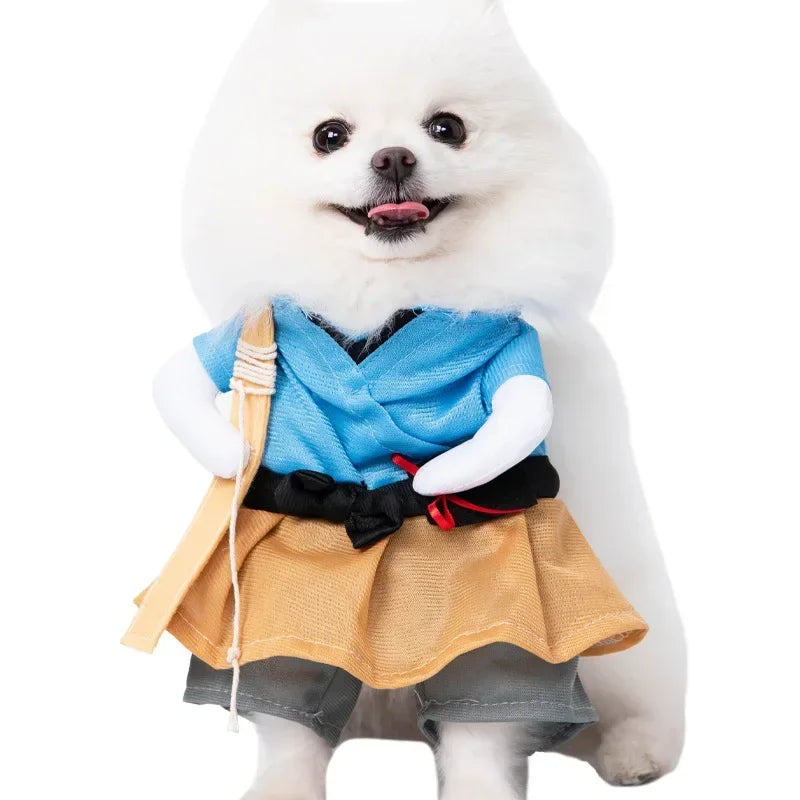 Halloween Funny Dog Clothes for Small Medium Dogs Cats Party Dressed Up Cosplay Costumes Bulldog French Chihuahua Pet Outfits - Curl and Collar