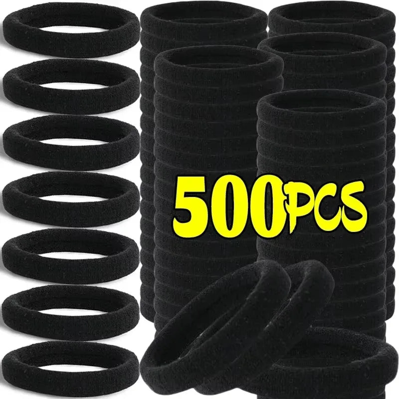500PCS Black Basic Hair Bands Women Girls Simple High Elastic Headband Ties Rubber Ropes Scrunchies Ponytail Holders Accessories - Curl and Collar