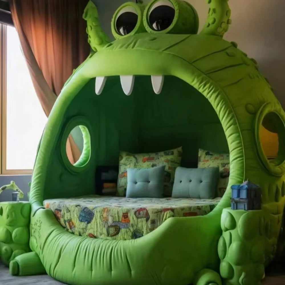 Large two-dimensional animal frog monster bed, leather fabric plush, light luxury minimalist cream wind bed - Curl and Collar