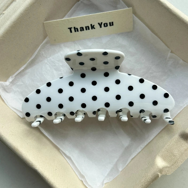 Fashion Large Hair Claw Clips for Women Girls Retro Checkered Polka Dot Strong Hold Non-slip Hair Accessories for Everyday Wear