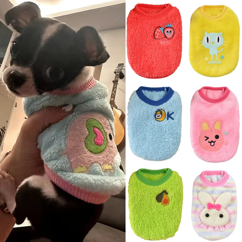 Cute Print Tea Cup Dog Sweater Winter Warm Fleece Pet Clothes for Small Dogs Teddy Chihuahua Puppy Pullovers Mascotas Clothing - Curl and Collar