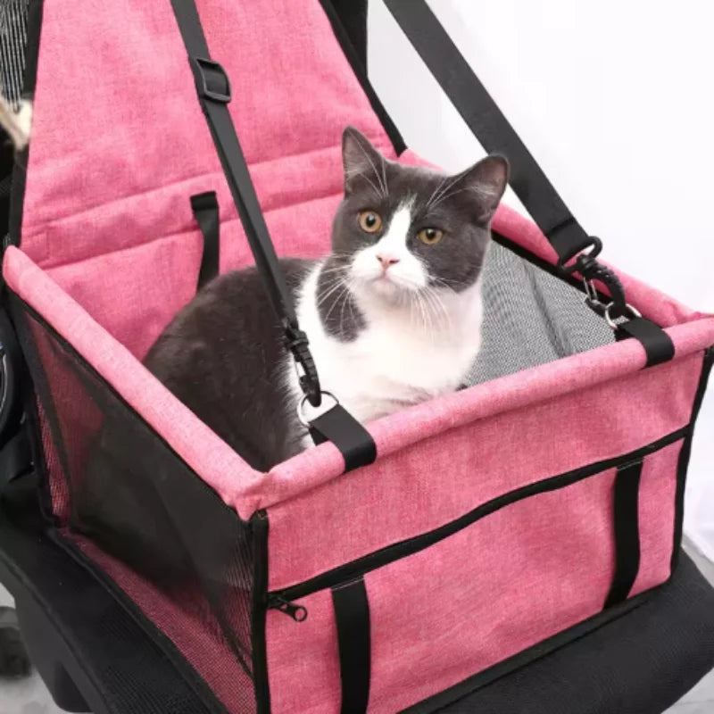 Waterproof Pet Car Seat Bag – Thickened Folding Dog Travel Mat with Safety Mesh - Curl and Collar