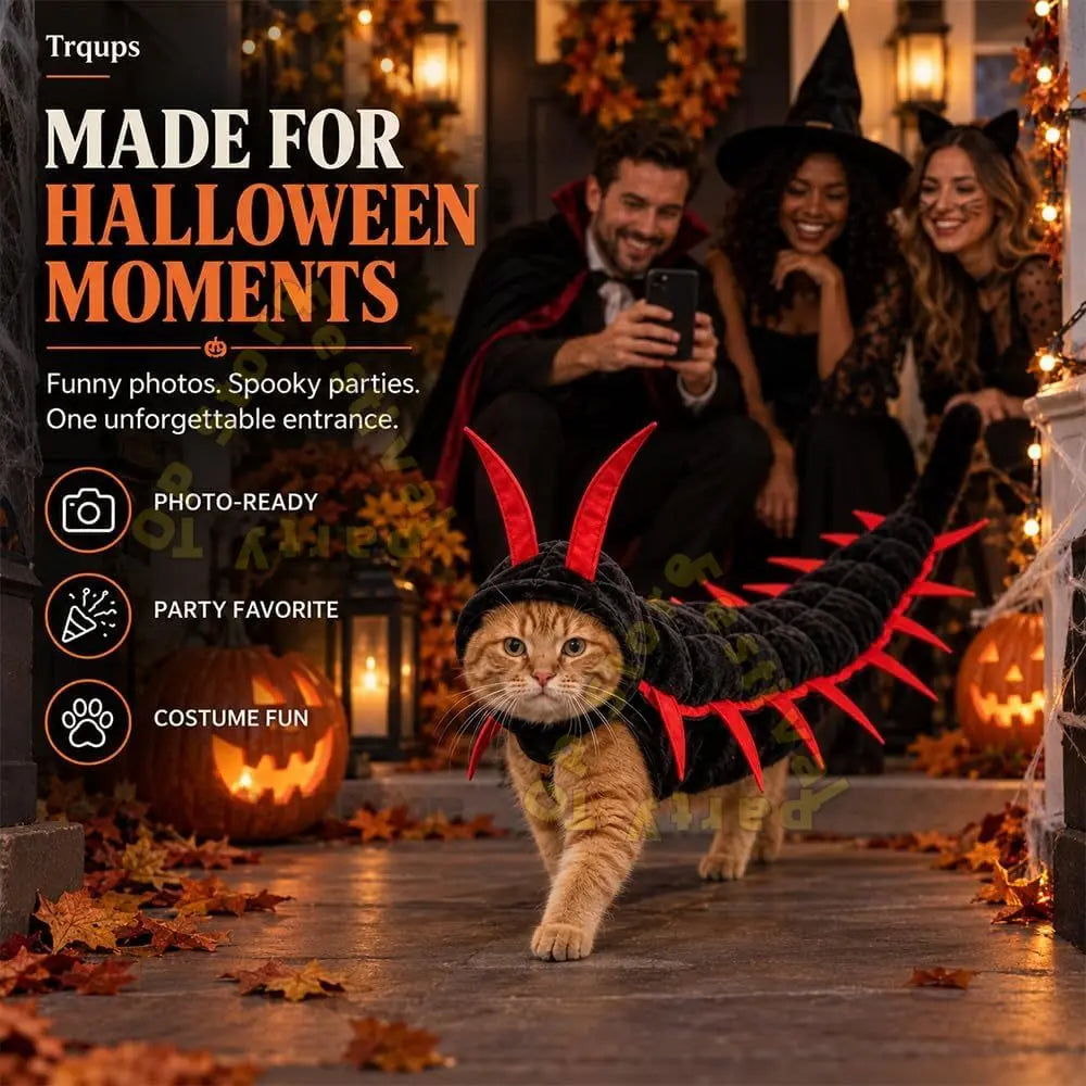 Halloween Centipede Pet Costumes for Cat & Dog 50'' 3D Cosplay Clothes,Halloween Themed Pet Wear Photo Prop for Outdoor - Curl and Collar