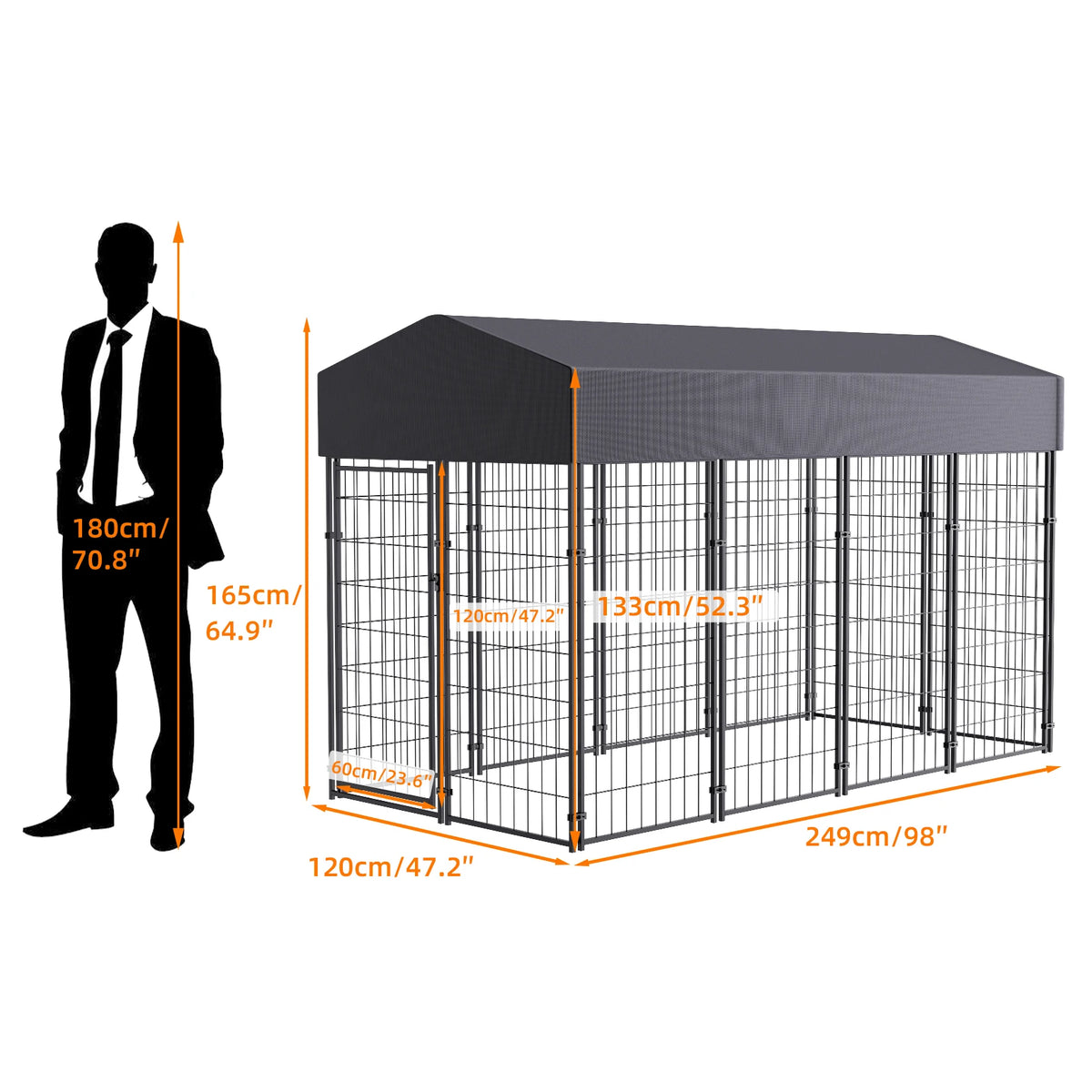 Oversized Large Dog Kennel Outdoor with Anti-UV Waterproof Cover Dog Playpen House Fence Pet Crate Metal Welded Wire - Curl and Collar