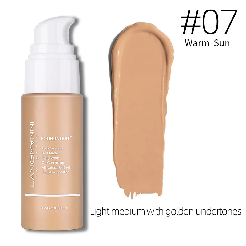 Langmanni 30ml Matte Face Foundation Cream Waterproof Liquid Foundation Oil Control Cover Base Concealer Makeup Cosmetics - Curl and Collar