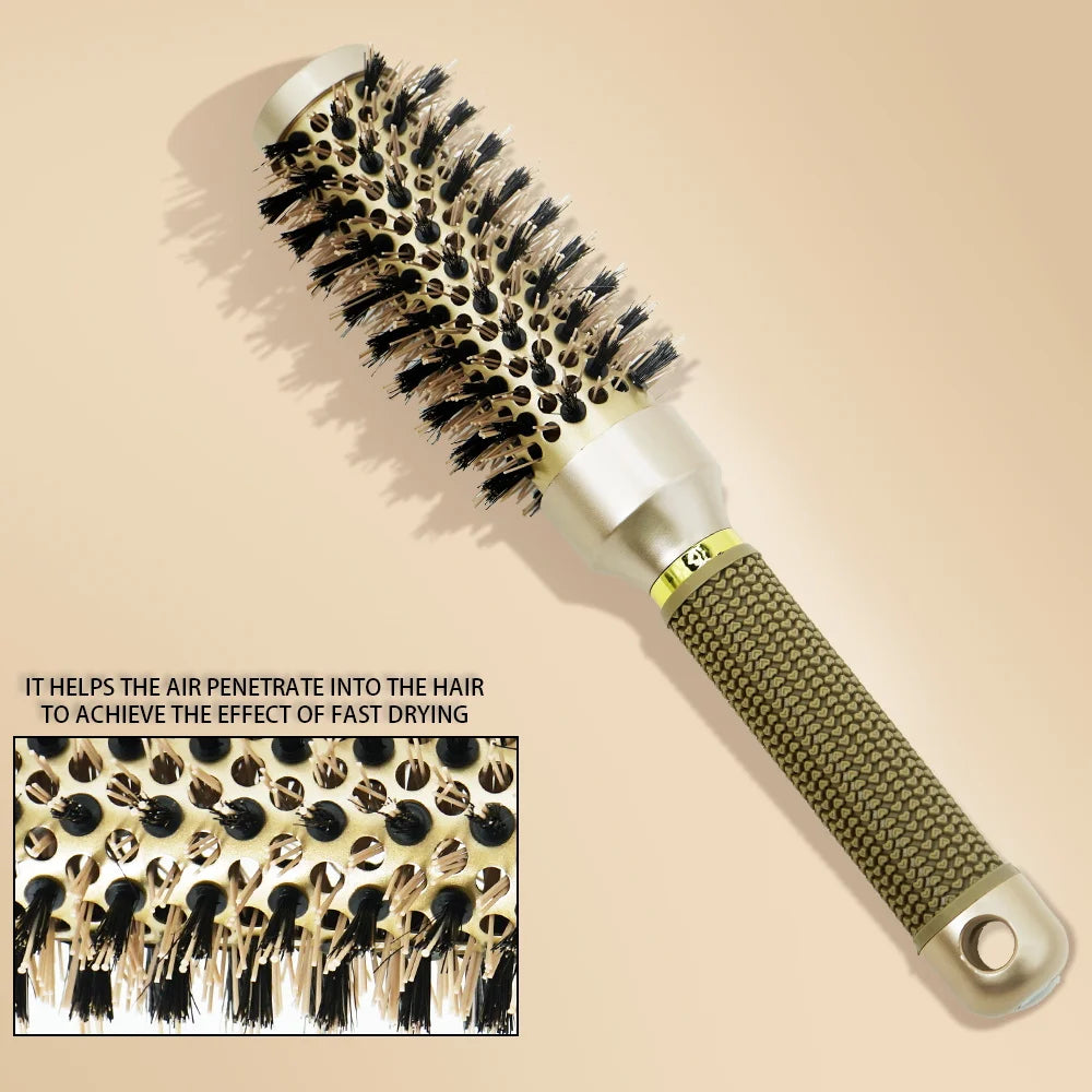 Aluminum Tube Round Barrel Hair Curling Brush Anti Static Round Rolling Brush Pro Barber Hair Rolling Brush Salon Styling Tools