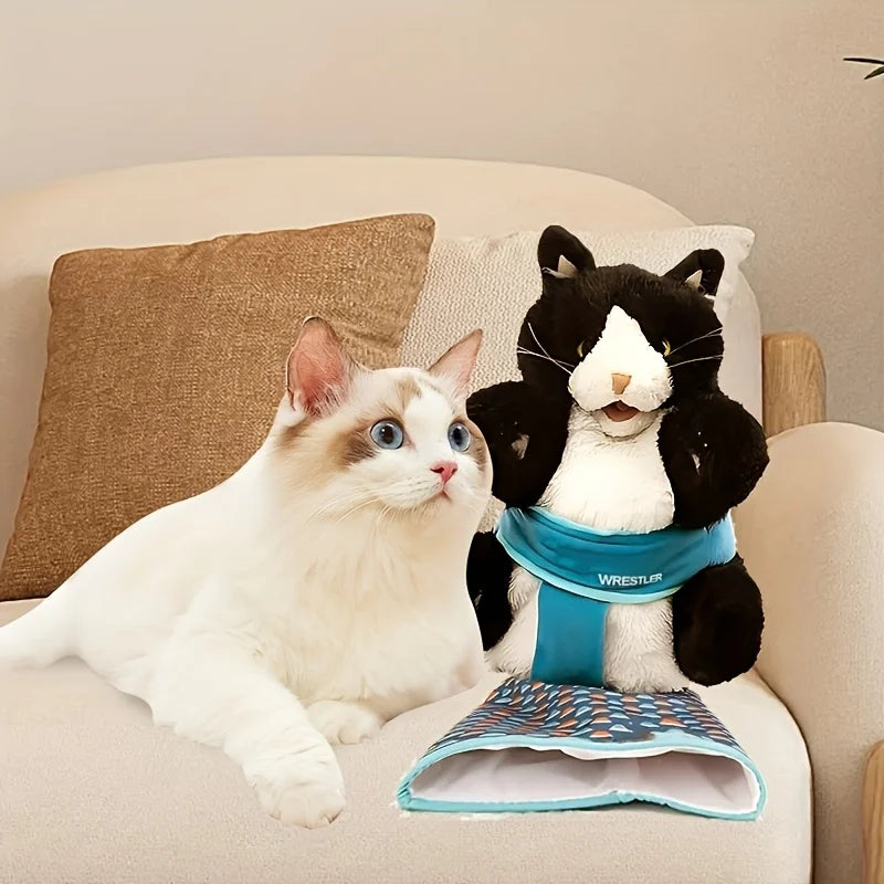 Interactive Cat Wrestling Puppet Toy with Poseable Limbs, Plush Stuffed Animal for Indoor Play ,Durable & Safe cat toys dog toy - Curl and Collar