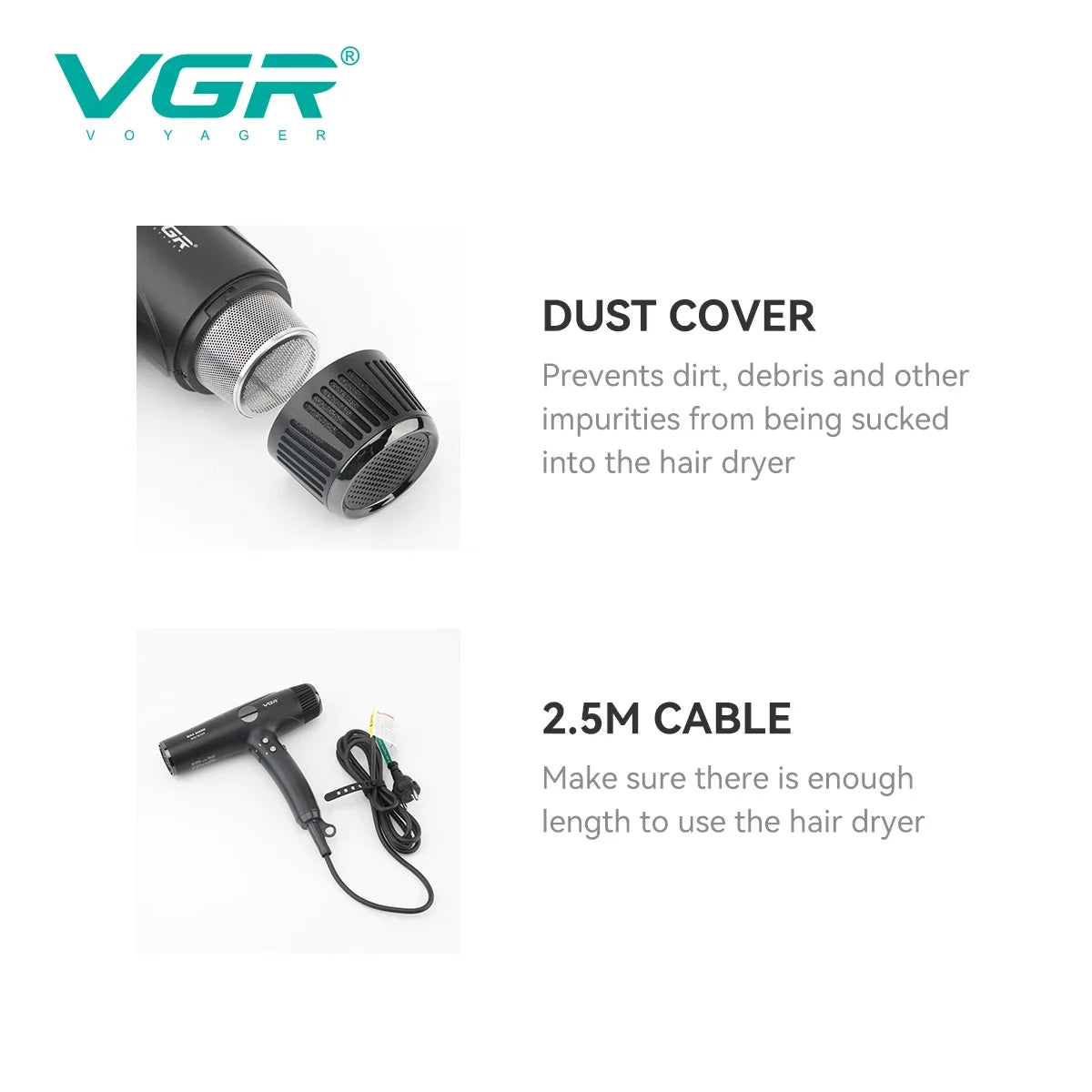 VGR Hair Dryer Professional Hair Dryer Machine Negative Ion Blow Dryer BLDC Motor 110000 RPM Hair Salon for Household Use V-469 - Curl and Collar