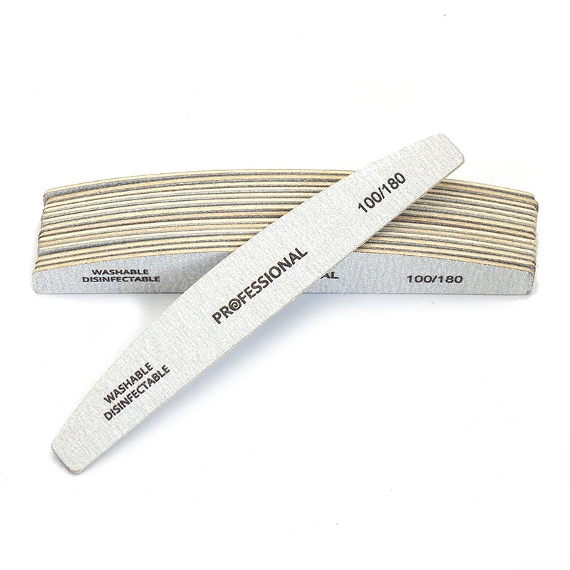 10pcs/Lot Wooden Nail Files Professional 100 180 240 Emery Board Manicure Buffer Grey Boat Double-sided Wooden Pedicure Buffers - Curl and Collar