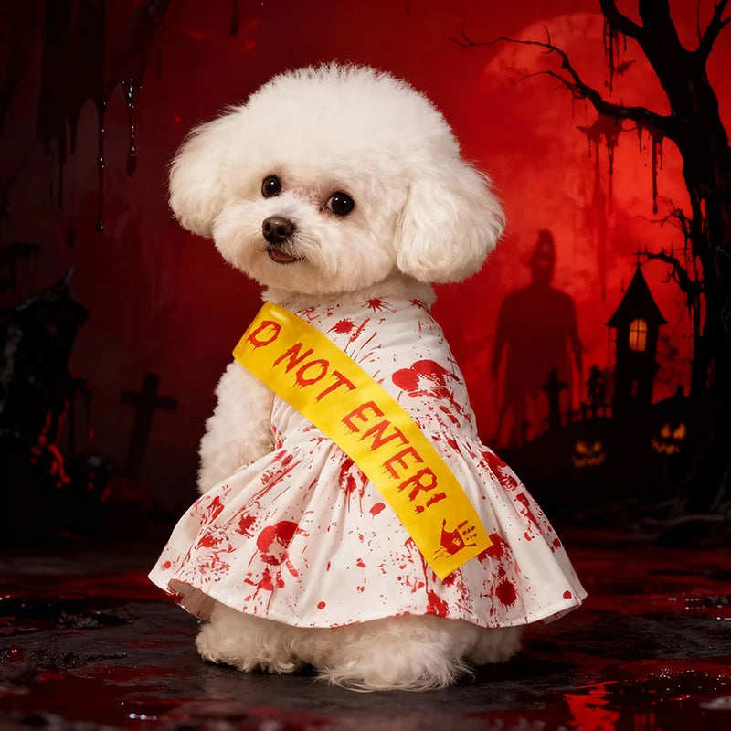 Halloween Pet Four Leg Dress Scary Blood Seal Pattern Dog Costume Holiday Party Cosplay Outfit - Curl and Collar