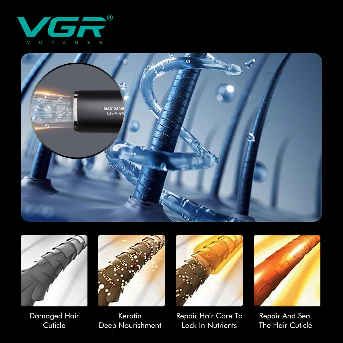 VGR Hair Dryer Professional Hair Dryer Machine Negative Ion Hair Dryers BLDC Motor 110000 RPM Hair Salon for Household Use V-469 - Curl and Collar