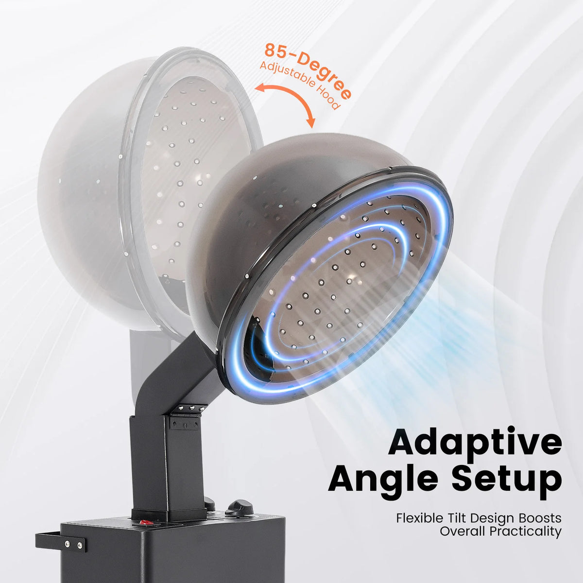 1200W Freestanding Salon Hair Dryer Accelerator 110V US Plug 3 Temp 60min Timer Overheat Protection Rolling Wheel 85° Adjustable Hood - Curl and Collar