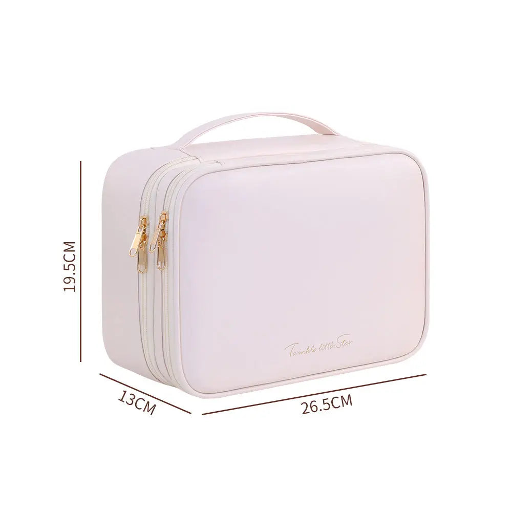 Multiple Compartments Large Capacity Cosmetic Organizer Case Portable Travel Toiletry Bag Double Layer Detachable Makeup Bag - Curl and Collar