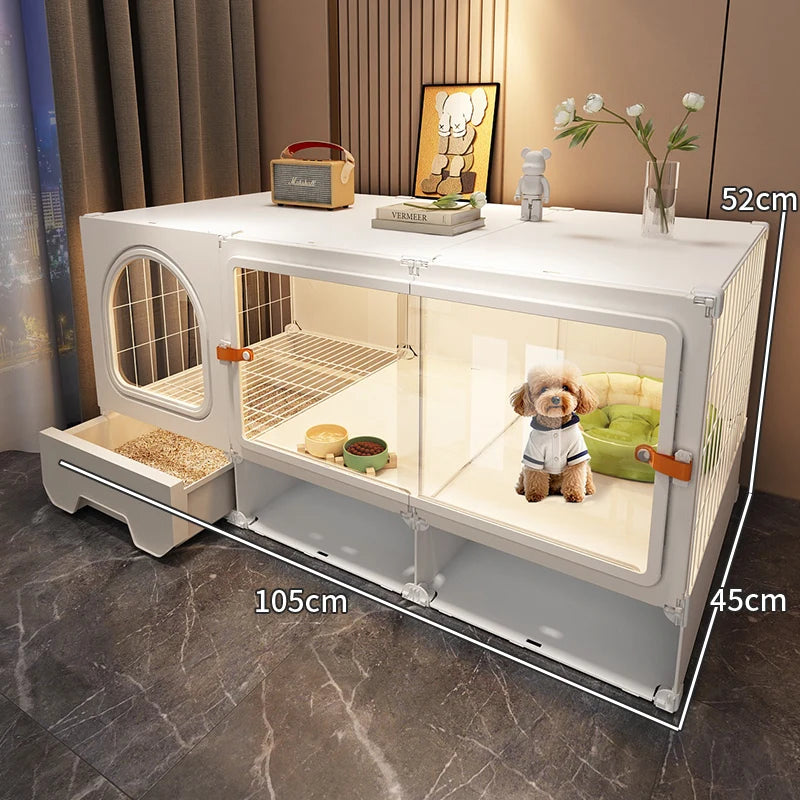 Breathable dog cage Small dog with toilet Separation One room One living room One bathroom Indoor household Teddy pet dog villa - Curl and Collar